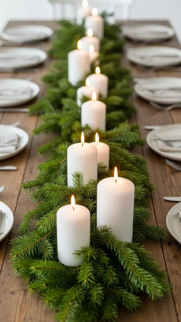 Evergreen Garlands Down the Center