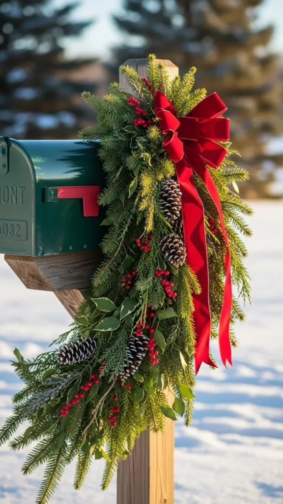 Evergreen-Wrapped Mailbox Post