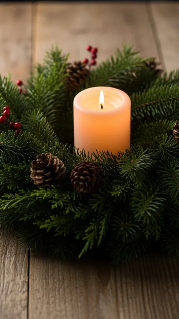 Evergreen Wreath Center Candle
