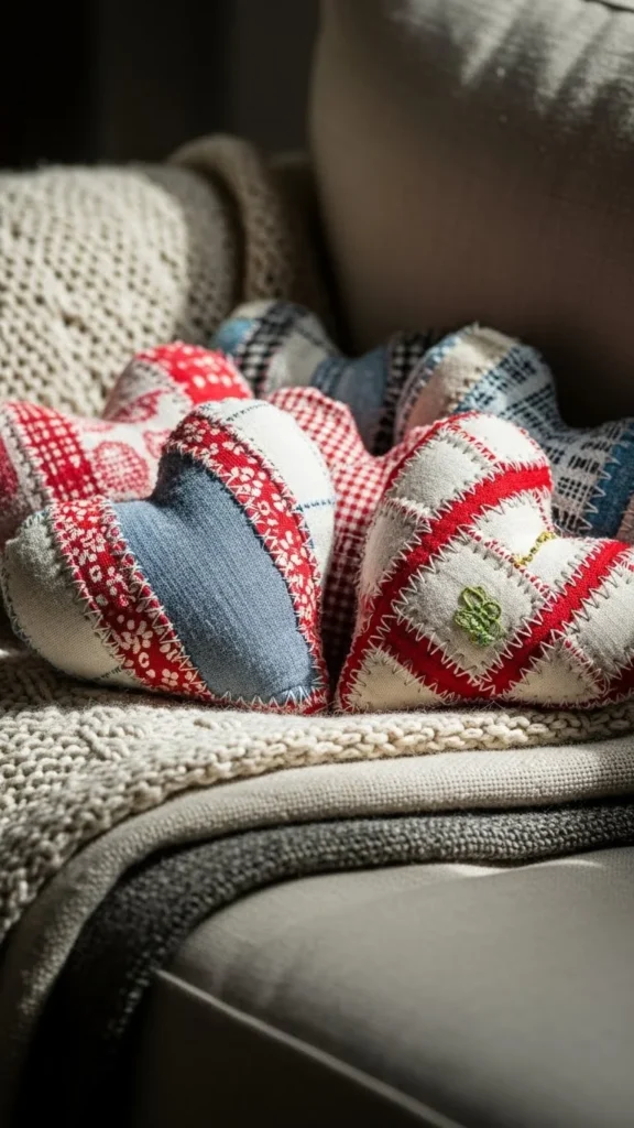 Fabric Scrap Heart Pillows