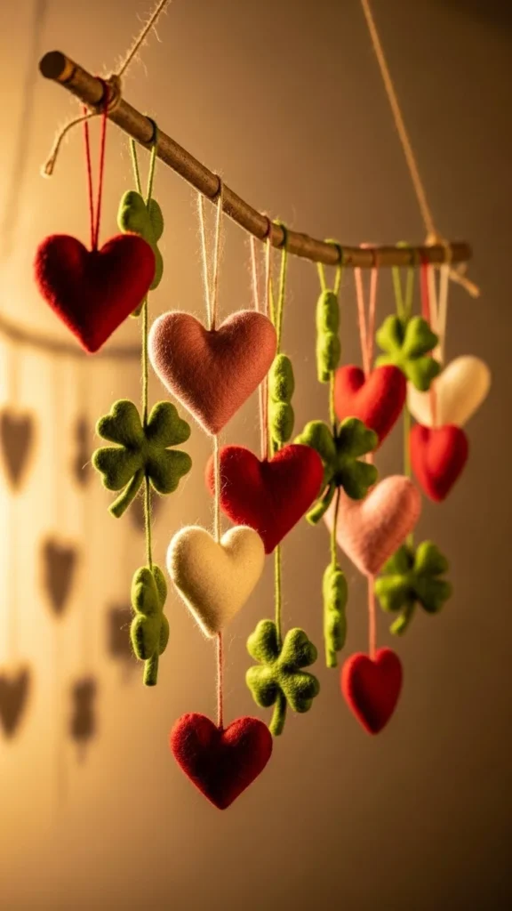 Felt Hanging Hearts and Clovers Mix