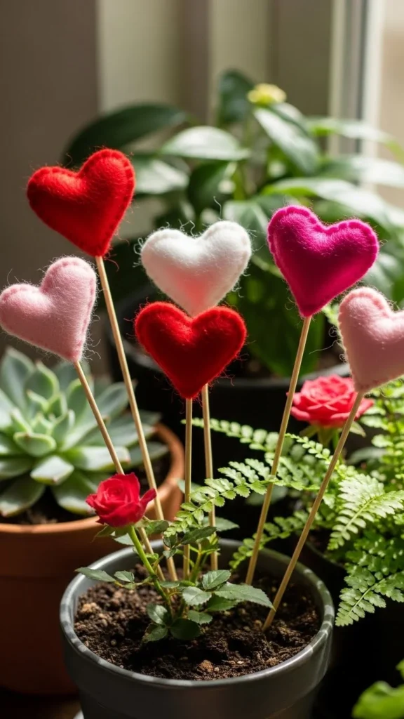 Felt Heart Plant Toppers
