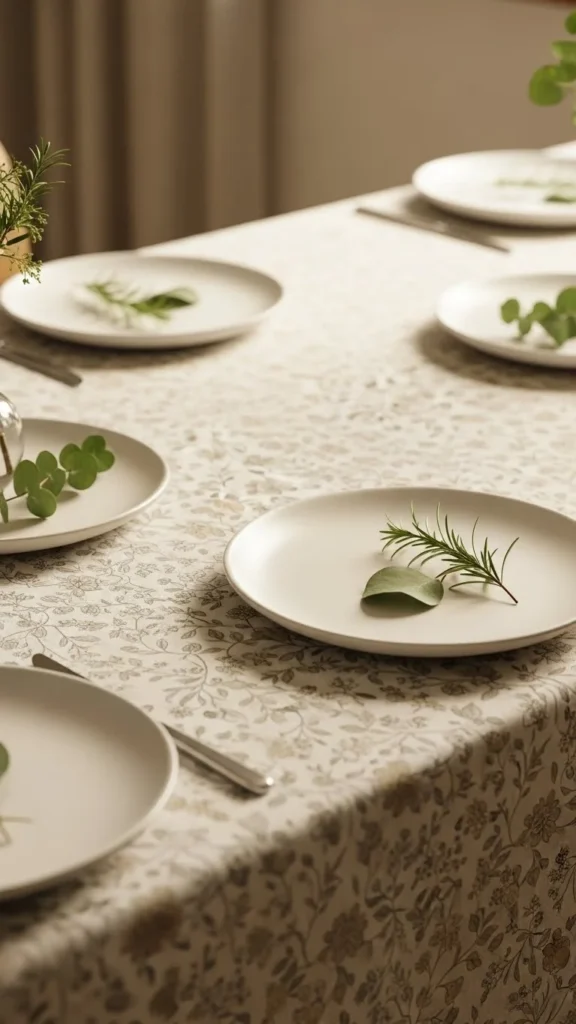 Floral Print Tablecloth in Soft Neutrals