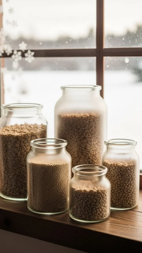 Frosted Glass Jars With Pantry Staples