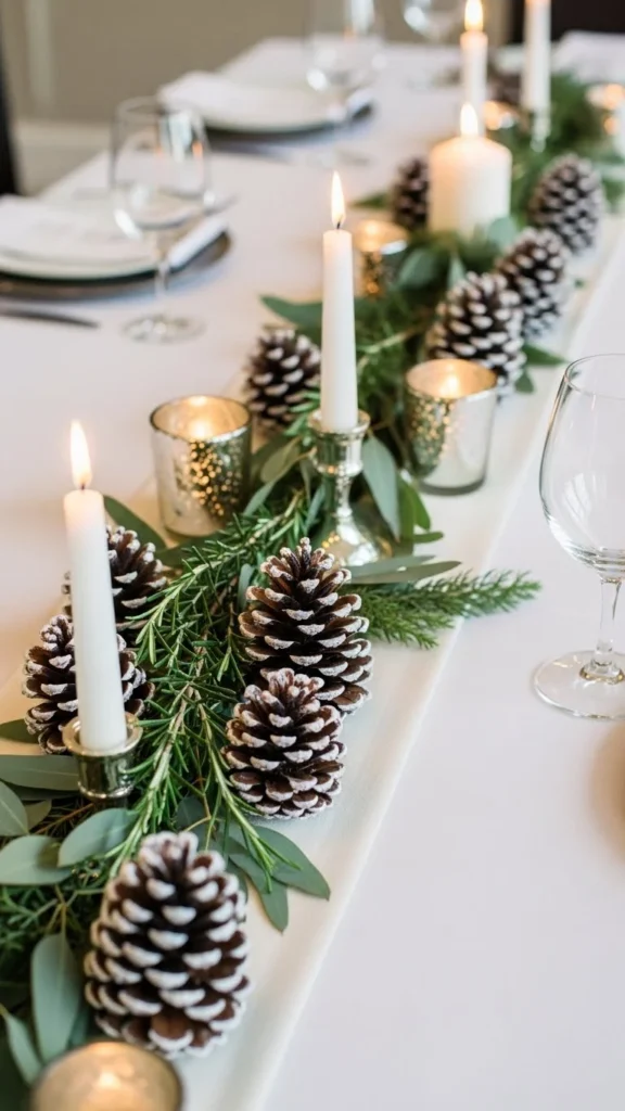 Frosted Pinecones as Table Decorations