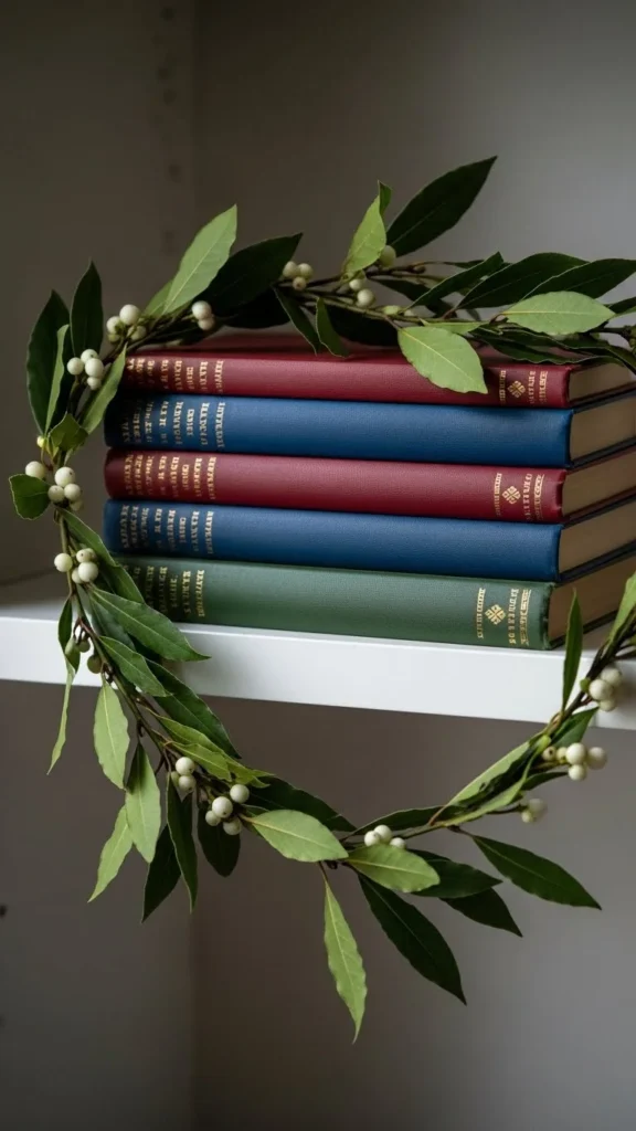 Garland Wrapped Around Books