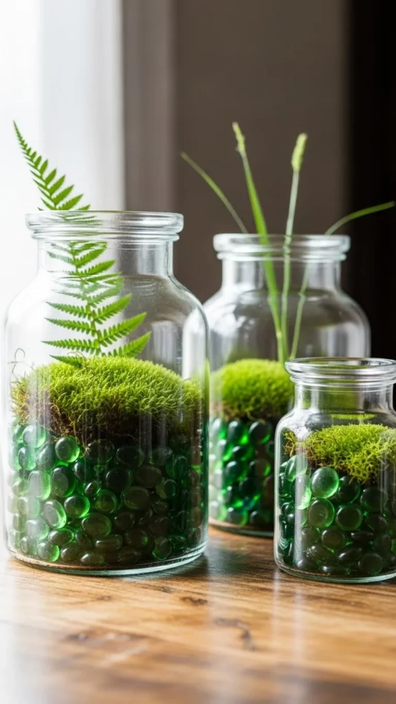 Glass Jars with Green Filler
