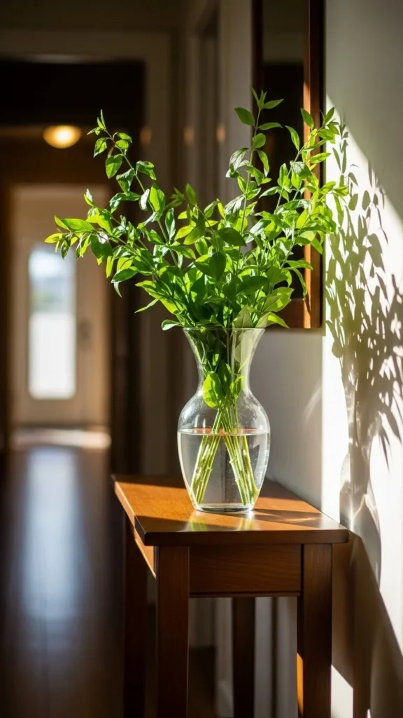 Glass Vase With Green Stems