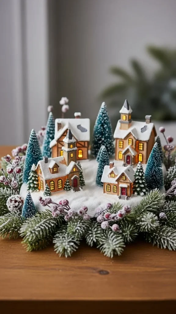 Glittering Snow Village Centerpiece