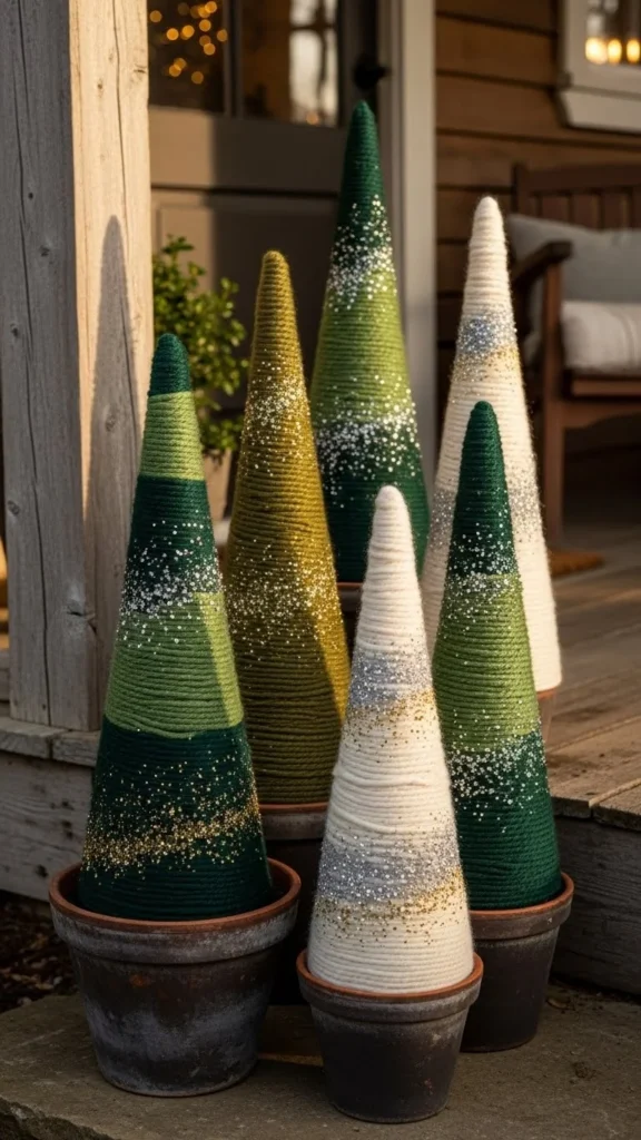 Glittery Yarn-Wrapped Trees