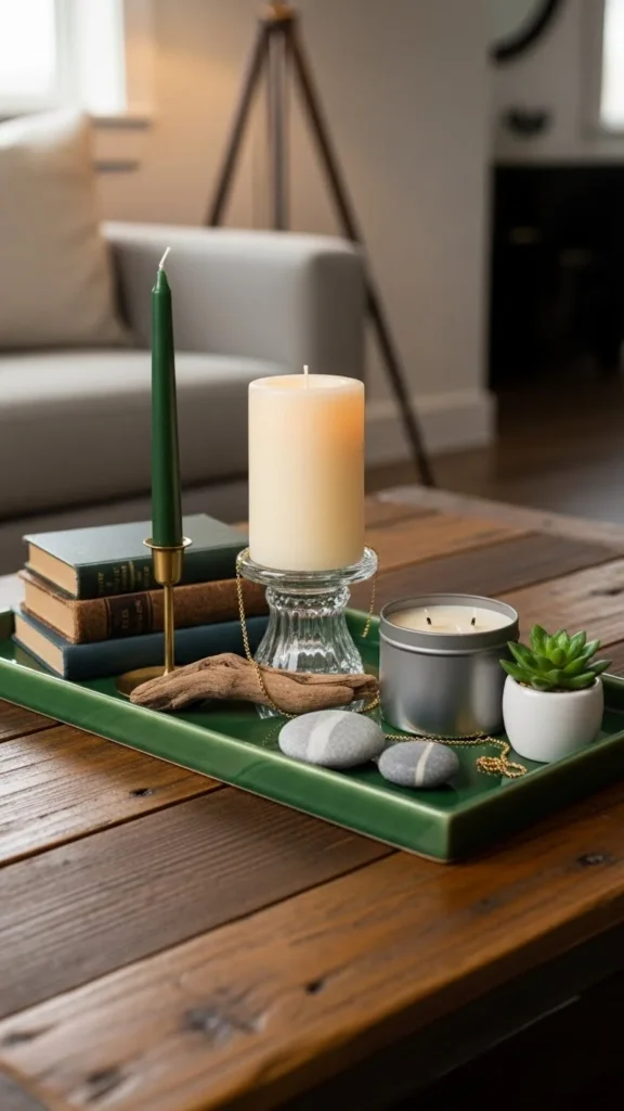 Green Accent Trays on Coffee Tables