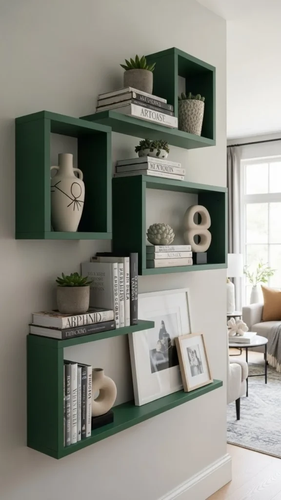 Green Accent Wall Shelves