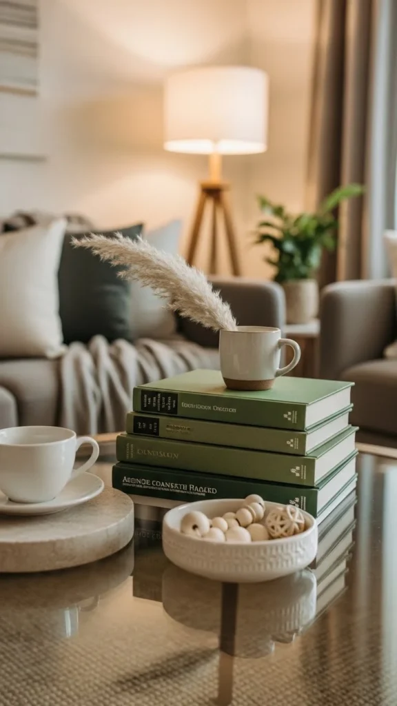 Green Books Styled on Coffee Tables