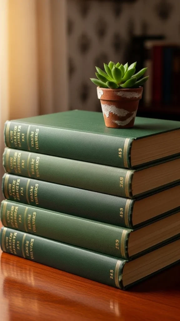 Green Books with Plant Accent