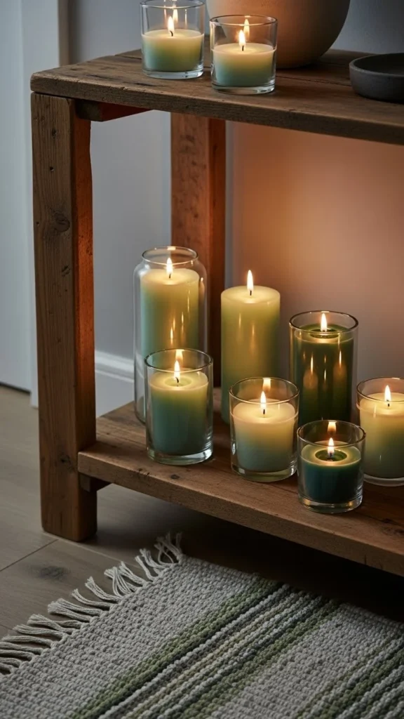 Green Candles in Clear Holders