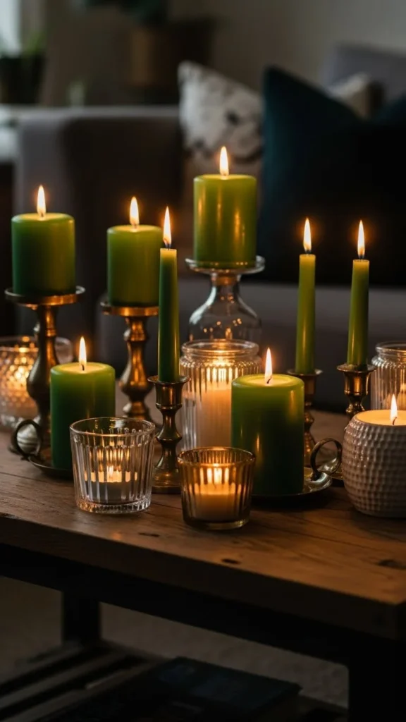 Green Candles in Mixed Holders