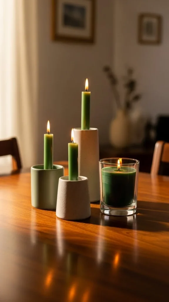 Green Candles in Neutral Holders