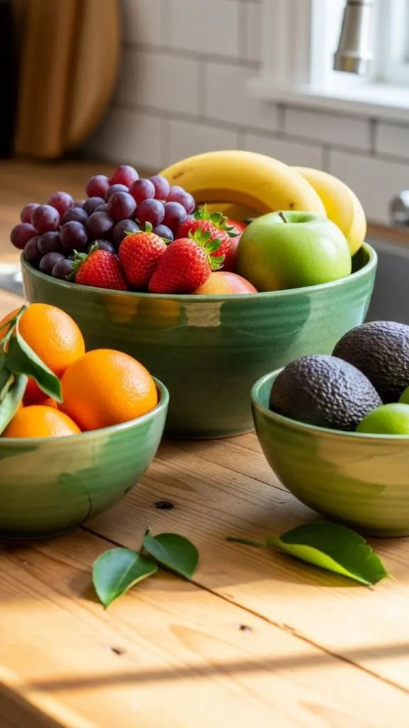 Green Ceramic Bowls on Counters