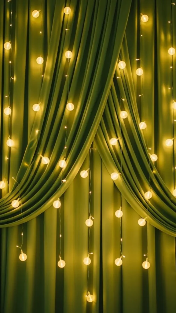 Green Curtain and Fairy Lights