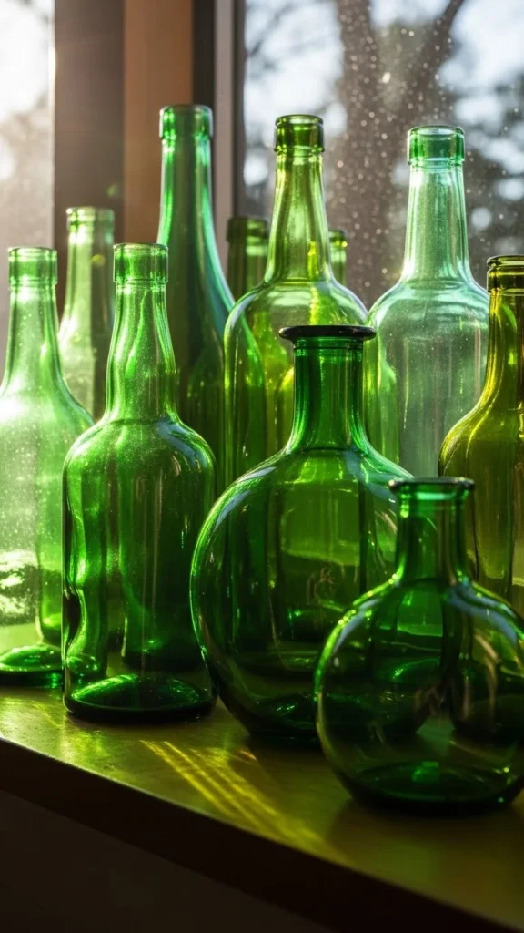 Green Glass Bottle Display