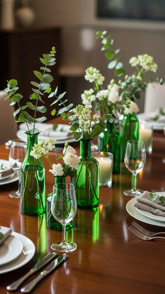 Green Glass Vases with Simple Stems