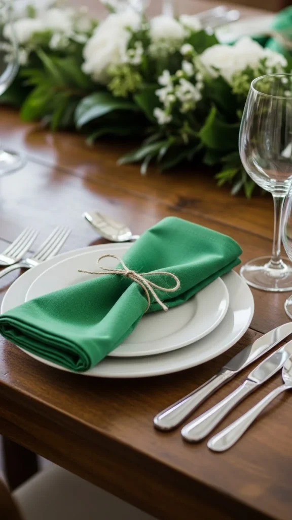 Green Napkins Tied with Natural Twine
