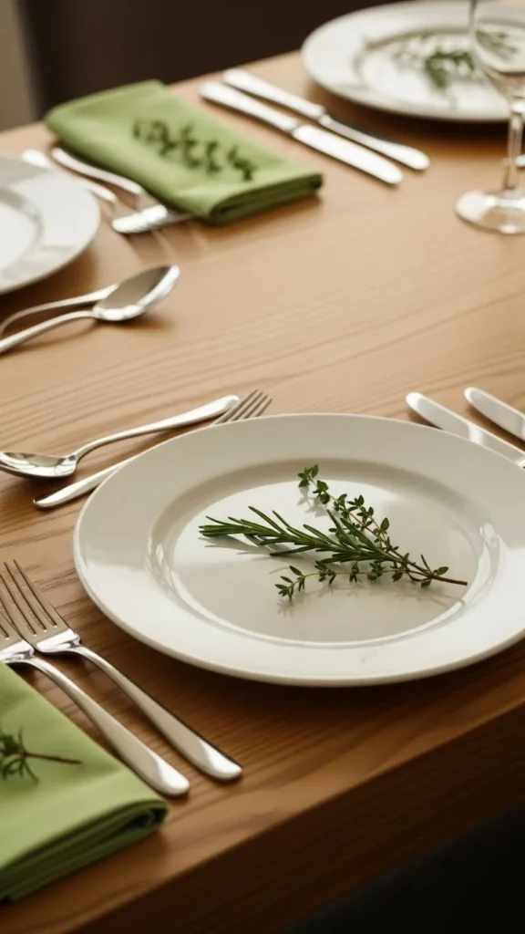 Green Napkins with Herb Sprigs