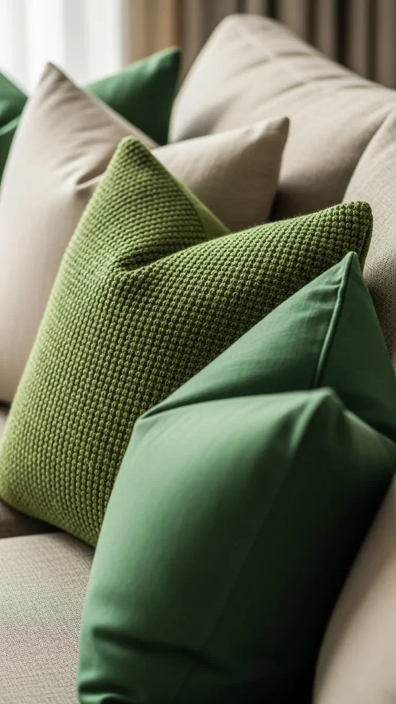 Green Pillow Covers with Subtle Texture