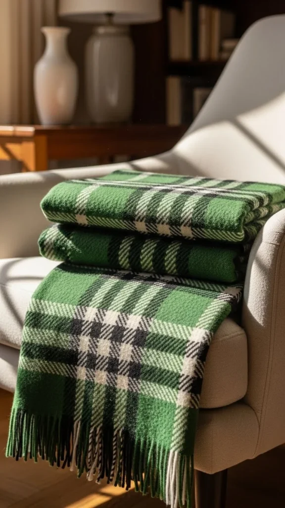 Green Plaid Throws for Subtle Pattern