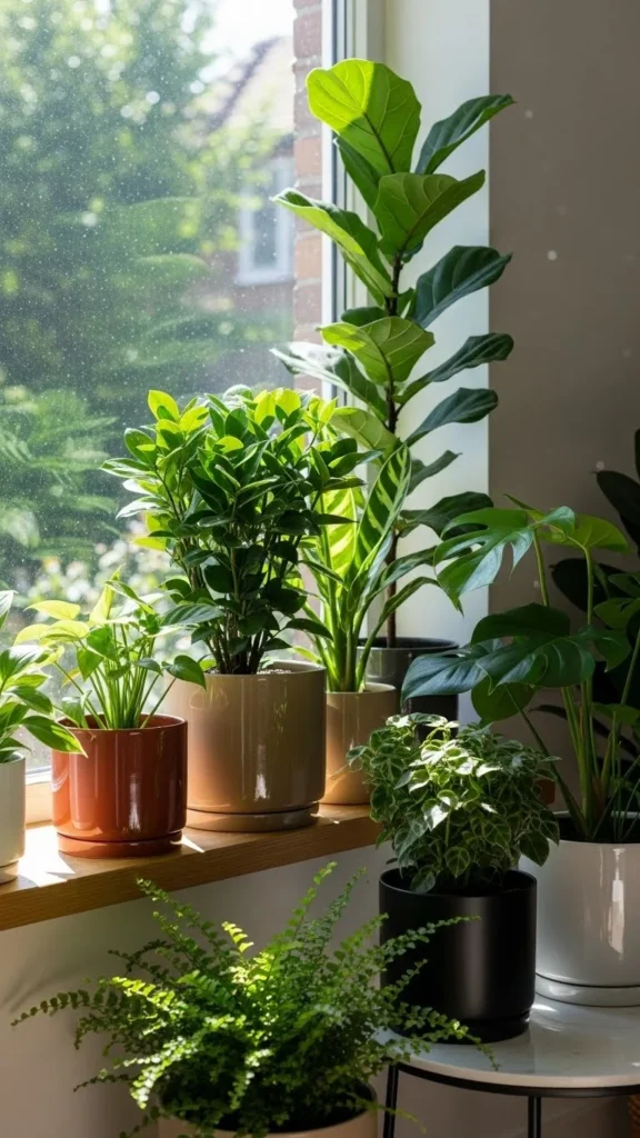 Green Planters with Indoor Plants