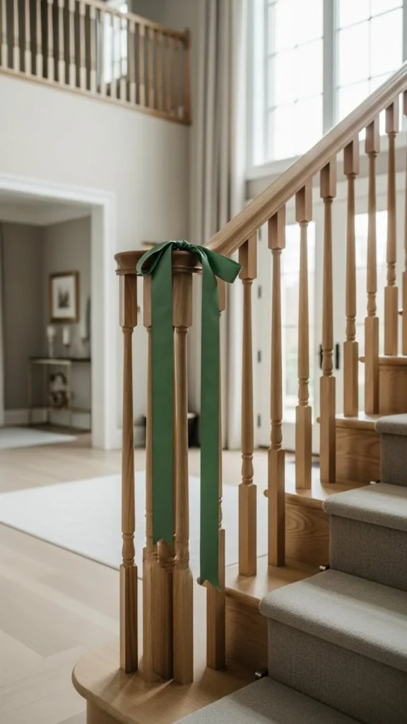 Green Ribbon on Stair Rails