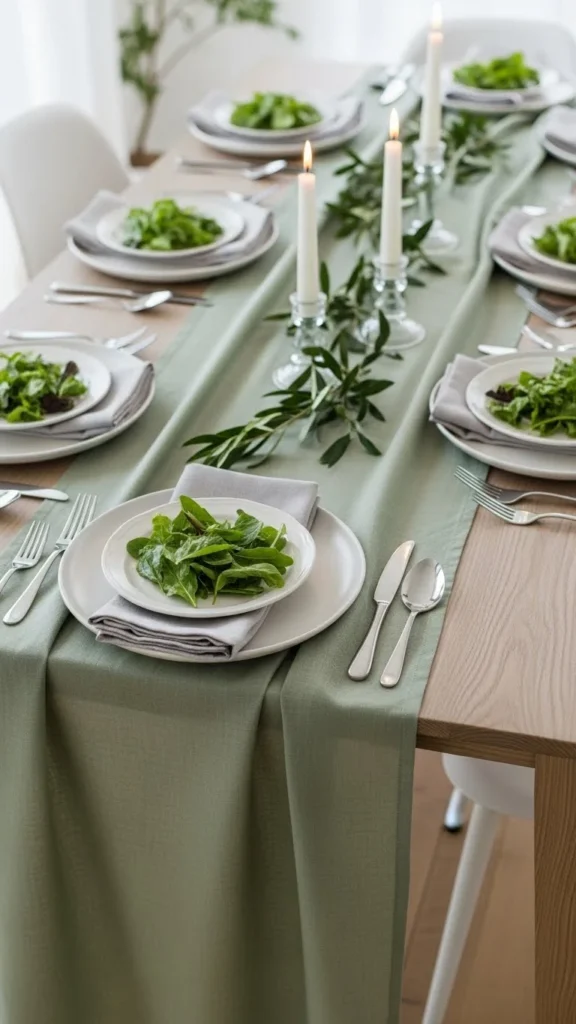Green Table Runners with Natural Texture