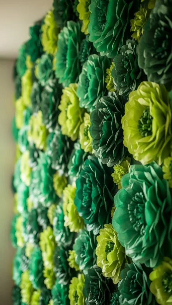 Green Tissue Paper Flower Wall