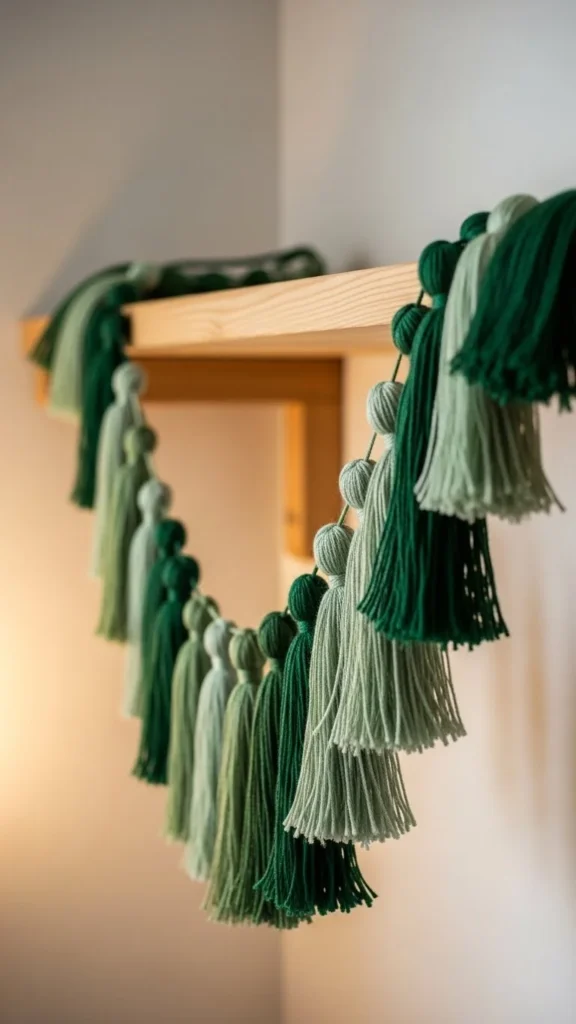 Green Yarn Tassel Garland