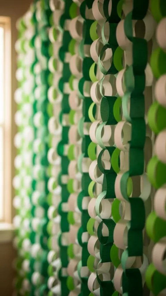 Green and White Paper Chain Wall