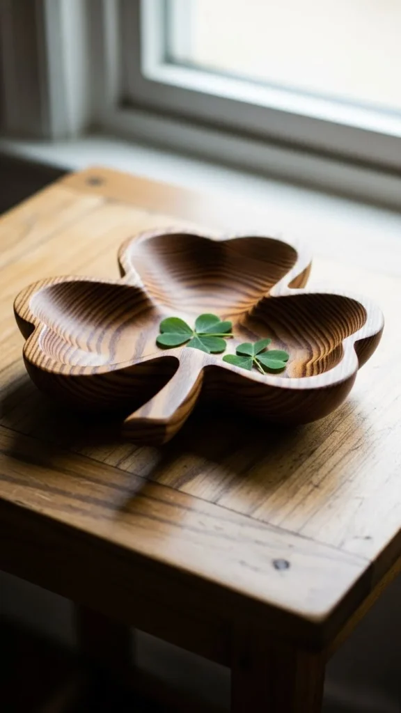 Hand-Carved Wood Shamrock Bowl