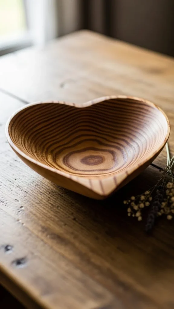 Hand-Carved Wooden Heart Bowl