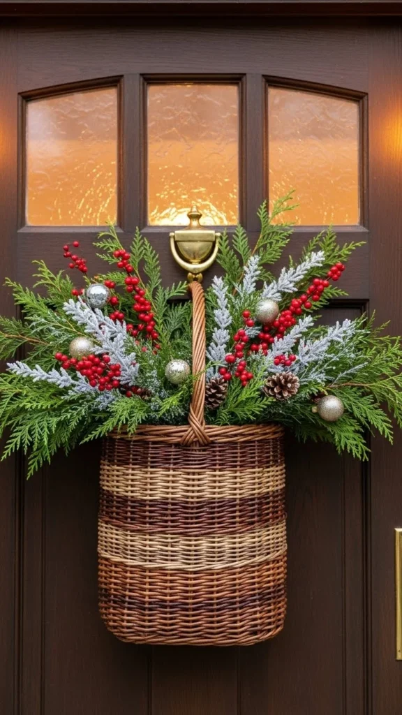 Hanging Basket Filled With Holiday Greens