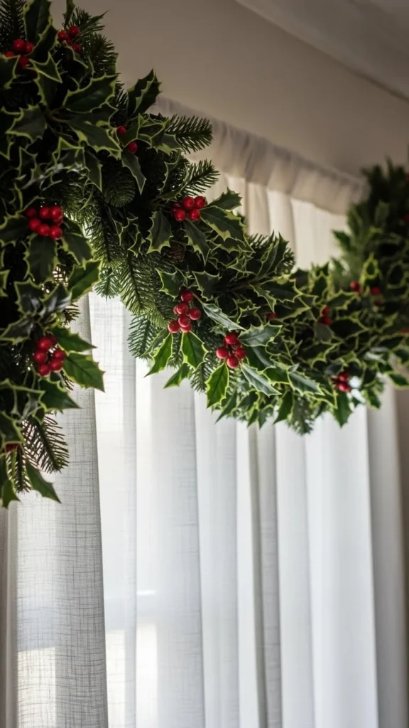Holly Garland Curtain Topper