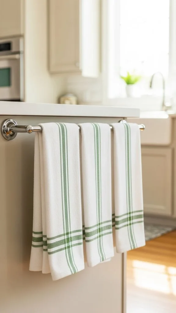 Kitchen Towels with Subtle Green Patterns