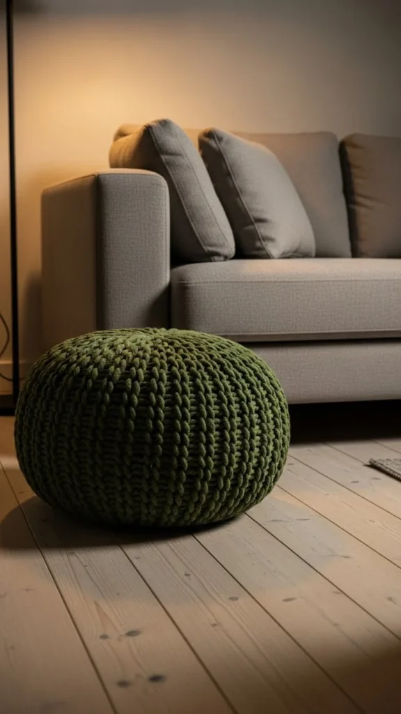 Knit Poufs in Earthy Green Shades