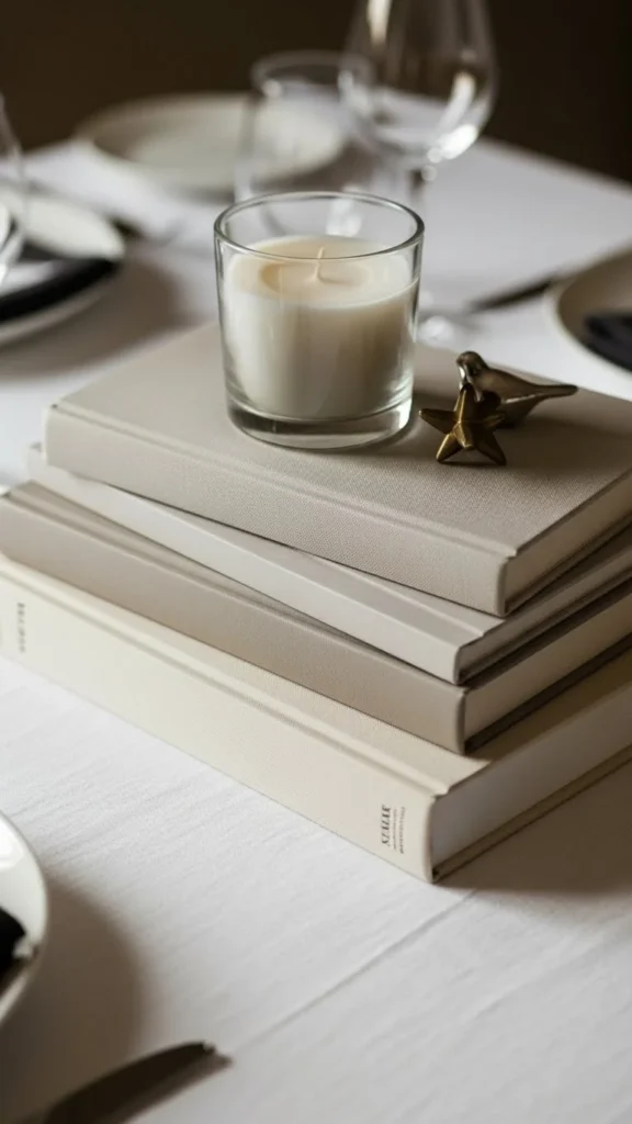 Layered Books with a Candle Jar