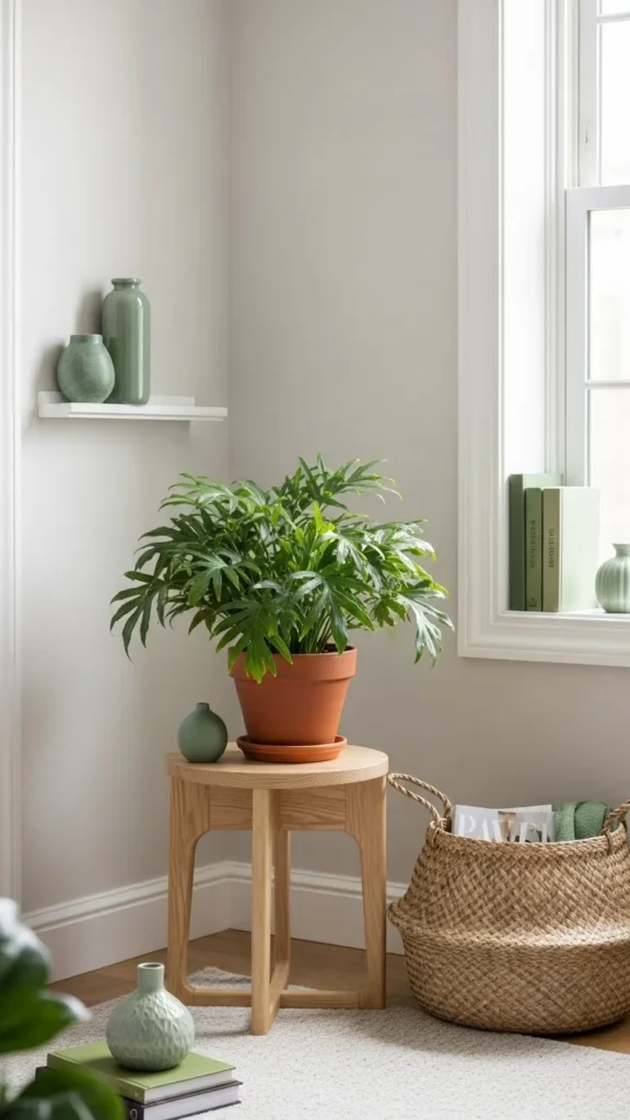 Layered Green Decor in Corners