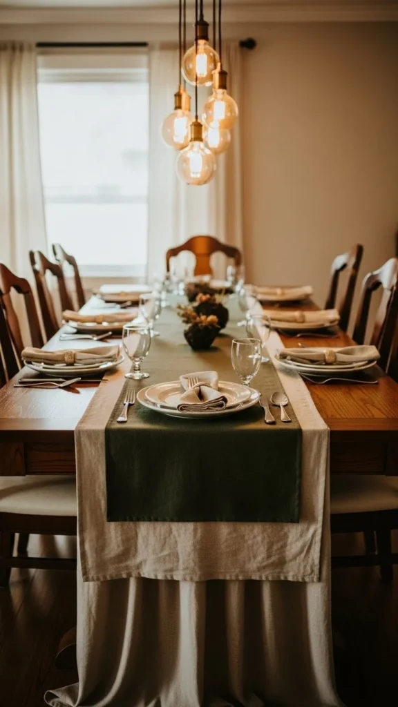 Layered Green and Neutral Table Runners