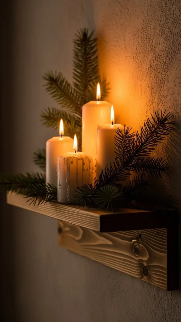 Ledge Shelf with Soft Winter Candles