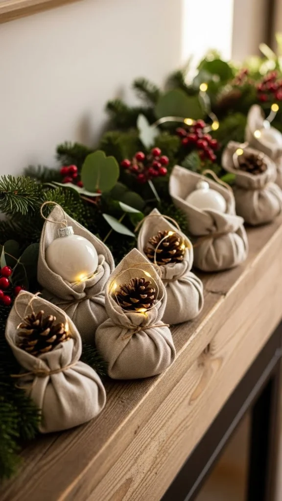 Linen-Wrapped Mantel Accents