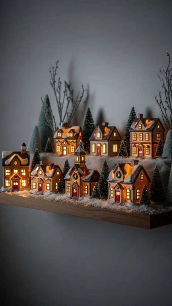 Lit Christmas Village Shelf Display