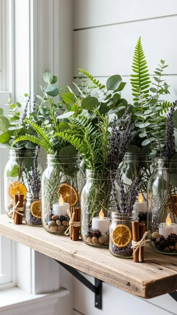 Mason Jars with Green Fillers