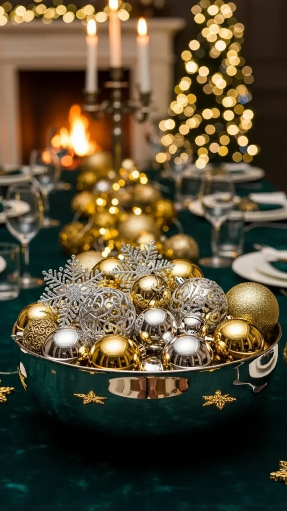 Metallic Bowl Filled with Ornaments