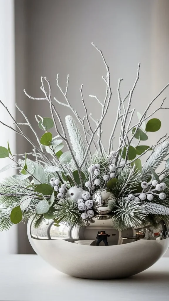 Metallic Bowl With Winter Stems